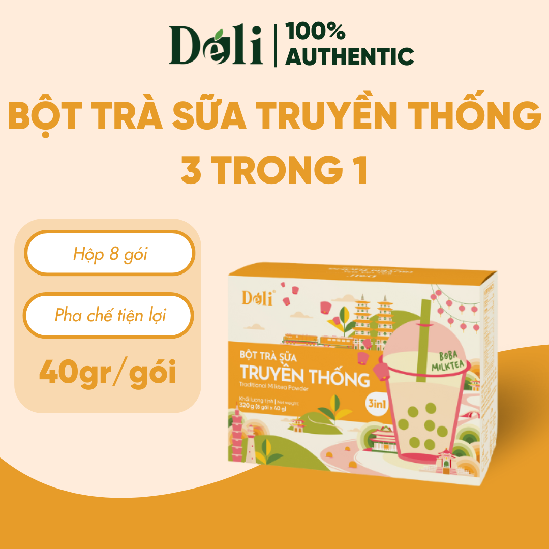Bột Trà Sữa Truyền Thống 3in1 Déli - Hộp 320gr (8 gói), pha chế trà sữa tiện lợi, nhanh chón