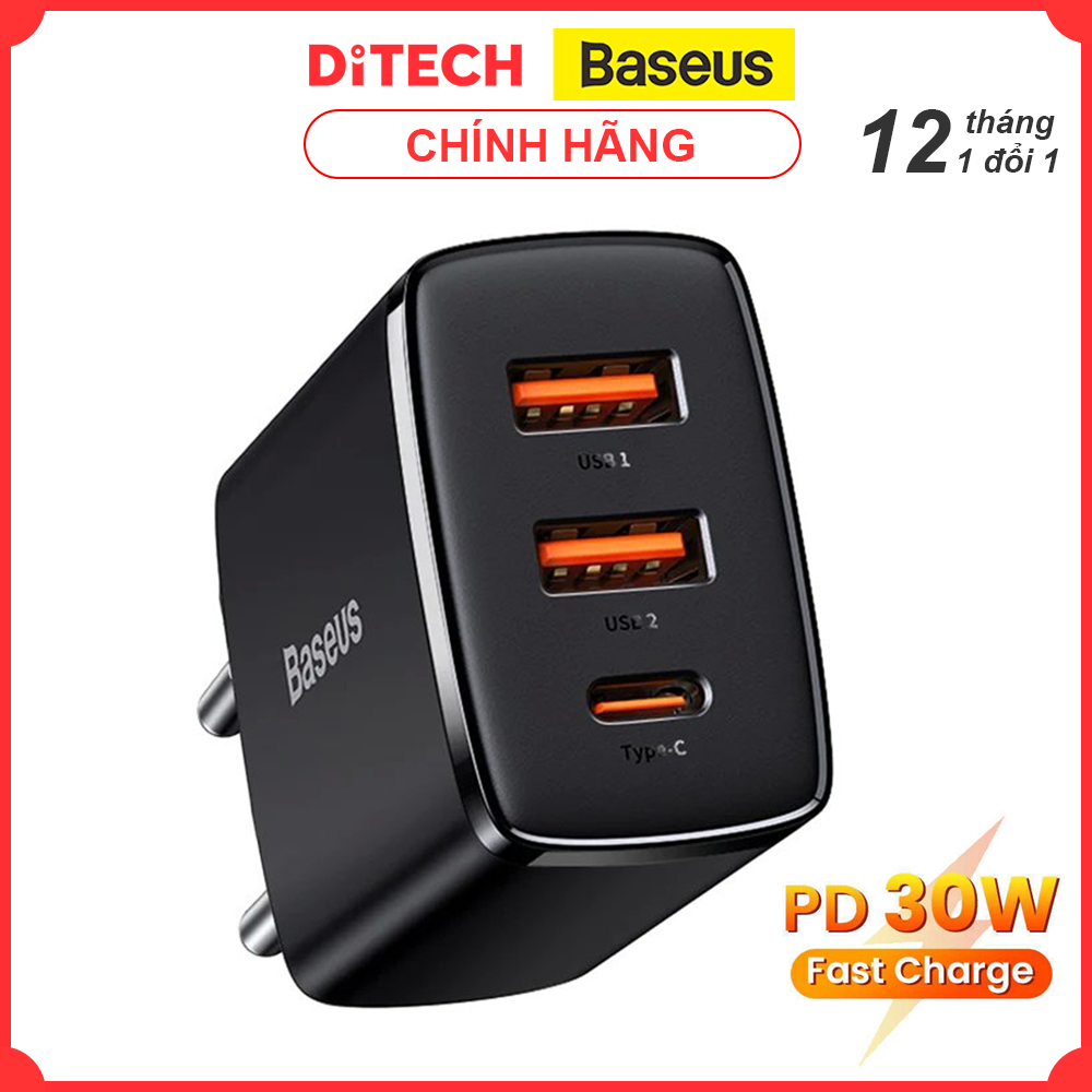 Củ sạc Baseus Compact Quick Charger 2U+C 30W - Hàng Chính Hãng