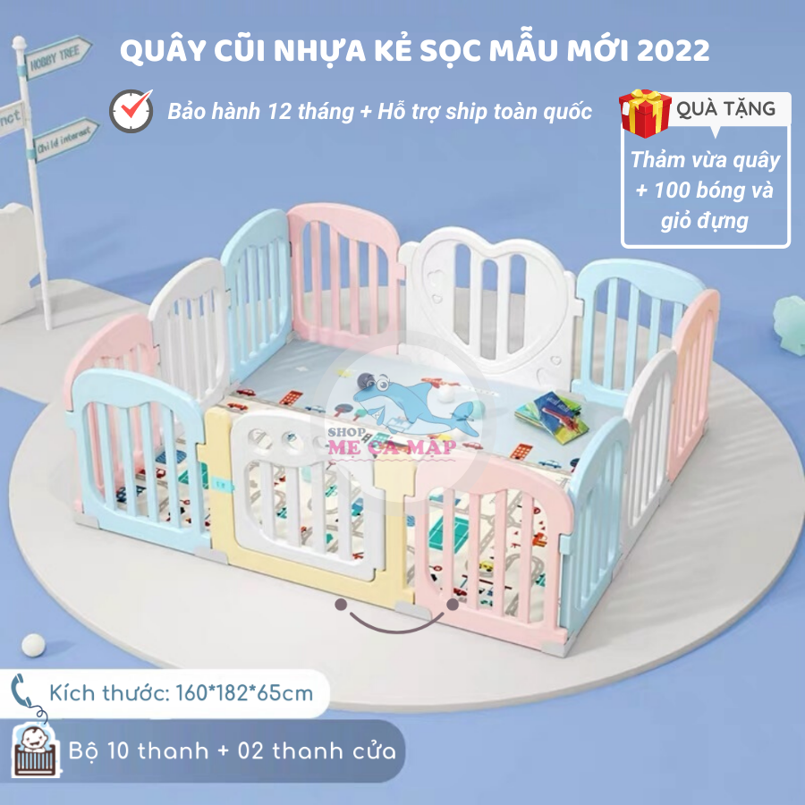 Quây cũi nhựa cao 65cm tặng THẢM DÀY và 100 BÓNG, quây bóng nhựa an tâm cho bố mẹ