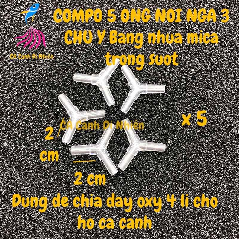 Ống NỐI NGÃ 3 CHỮ Y bằng nhựa MICA trong suốt chia dây Oxy 4 li hồ cá