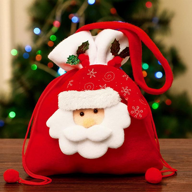 Túi dây rút hình búp bê ông già noel người tuyết tuần lộc dùng đựng kẹo làm quà tặng Giáng sinh