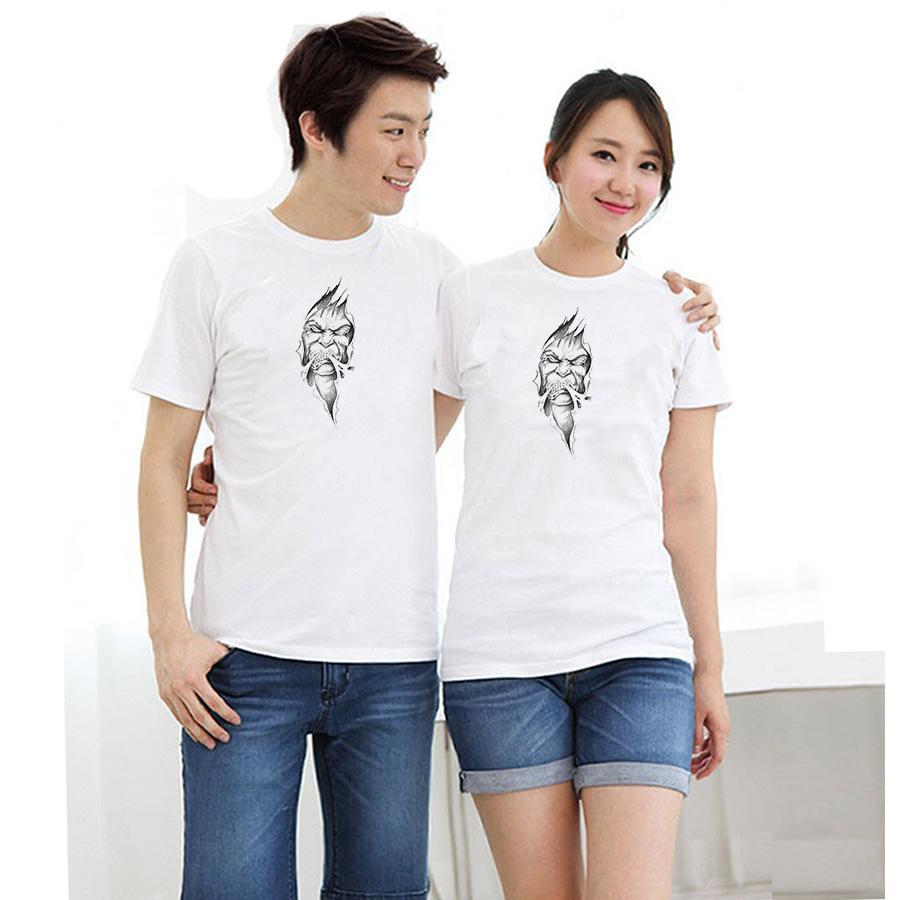 Áo thun cặp đôi in hình mặt người form rộng phong cách hàn quốc