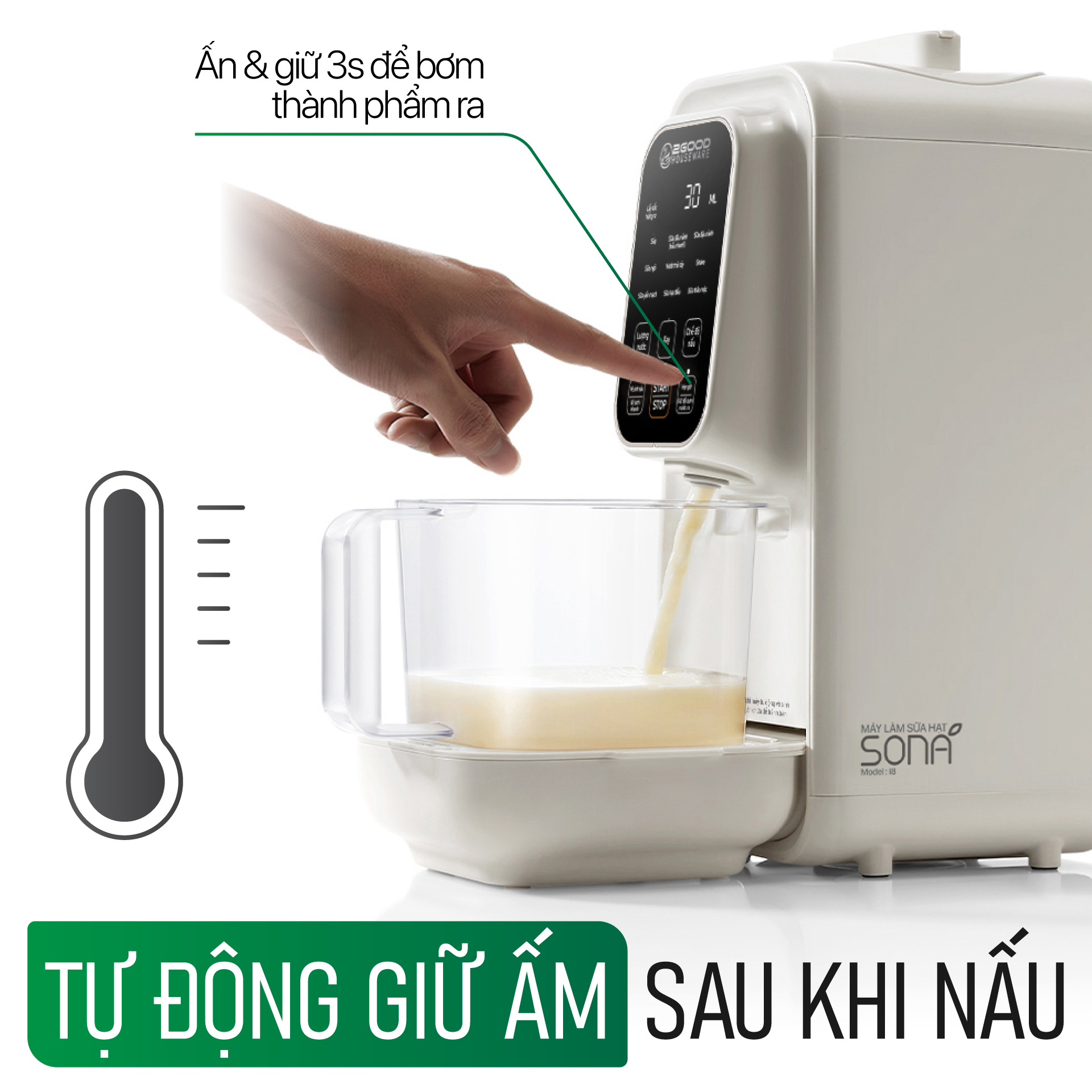 Máy Làm Sữa Hạt Tự Động 2GOOD SONA i8 - Tự Động Nấu, Tự Động Vệ Sinh, Khử Sạch Vi Khuẩn Và Mùi Thực Phẩm - Hàng Chính Hãng