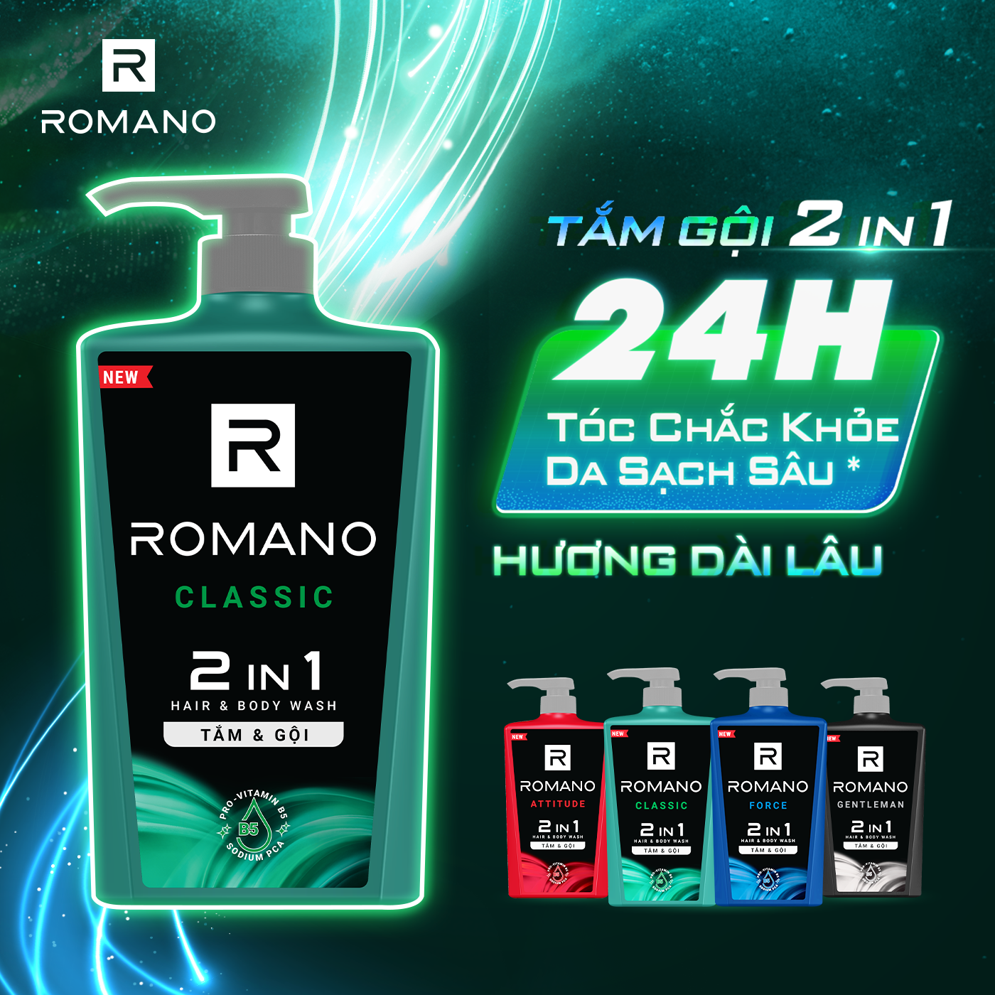 Combo 2 Tắm gội 2 trong 1 Romano hương nước hoa 650g/chai