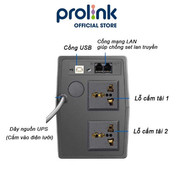 Bộ lưu điện UPS PROLiNK PRO851SFCU (850VA) công suất 480W, tích hợp bộ AVR, sạc siêu nhanh, dùng cho PC, Camera, Wifi - Hàng chính hãng