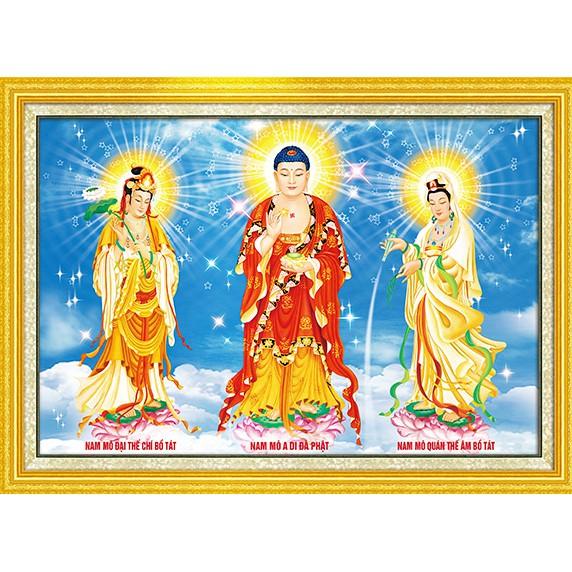 Tranh Đính Đá TAM THẾ PHẬT (ĐÁ ABC CAO CẤP). Kích Thước: 90cm x 68cm