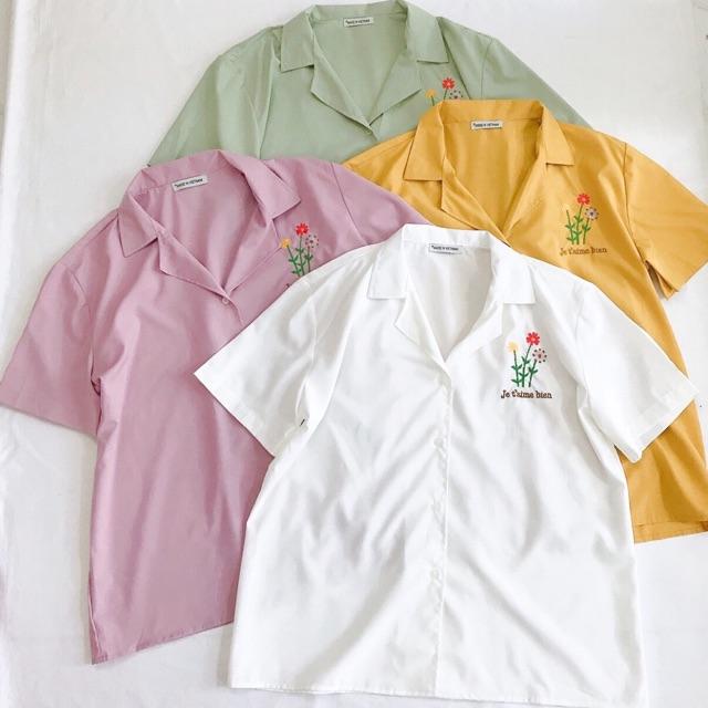 Áo sơ mi thêu cây hoa