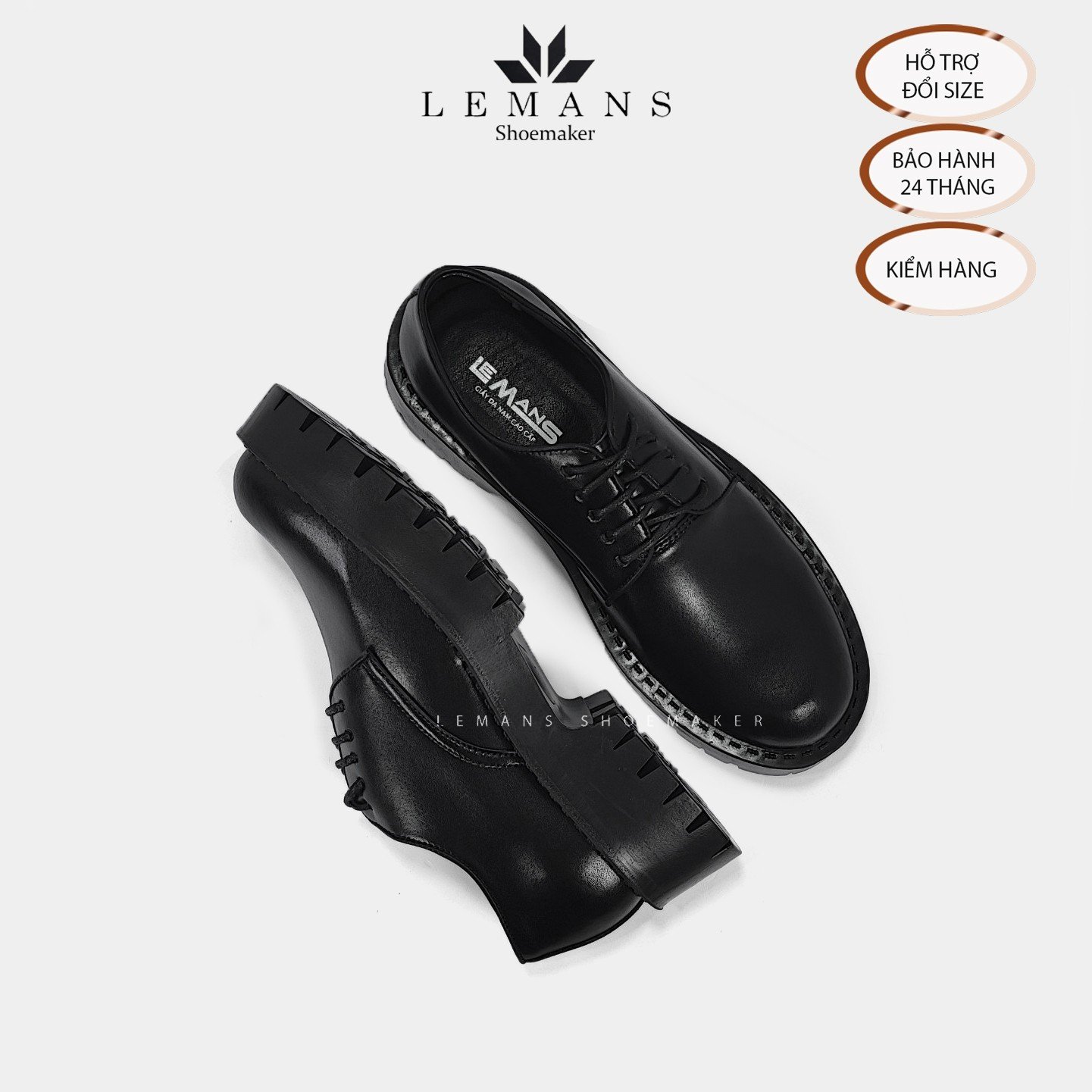 Giày Juno Chunky Derby LEMANS CHK01 nam da bò thuộc nguyên tấm, bảo hành 24 tháng