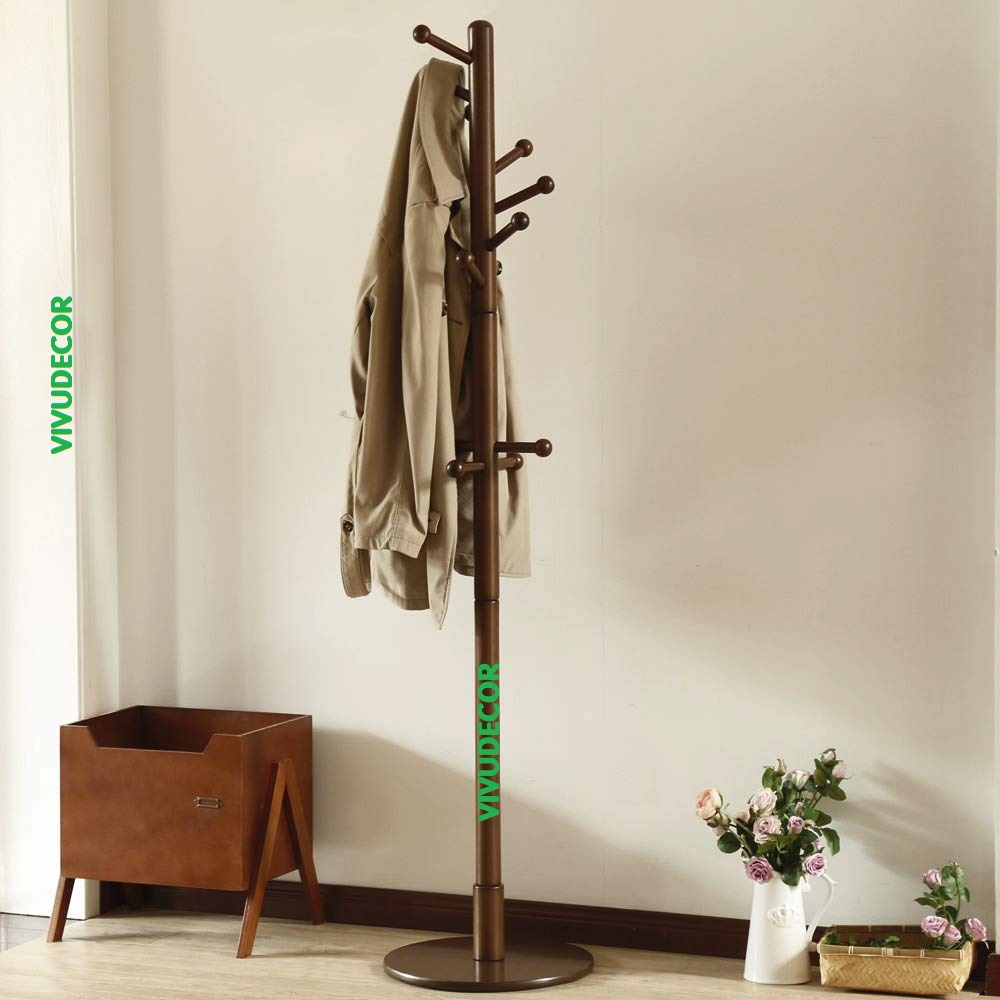 Cây treo quần áo VIVUDECOR CT10 100% gỗ tự nhiên 10 nhánh