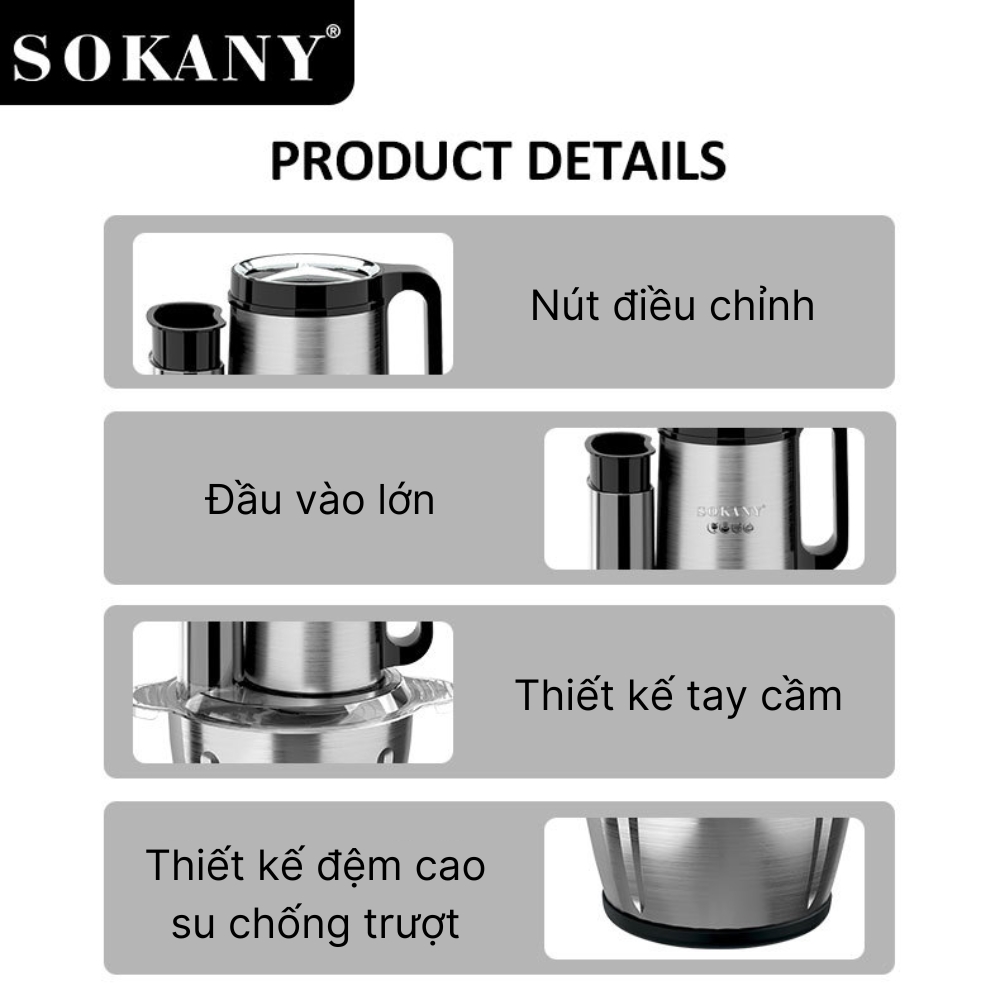 Máy xay đa năng 6in1 SOKANY SK-06019 dung tích 3L tích hợp xay, ép, cắt, thái vô cùng tiện lợi - HÀNG CHÍNH HÃNG - DELIYA