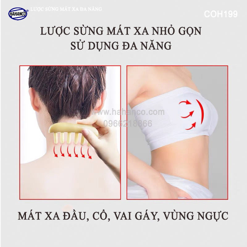 Lược sừng MÁT XA toàn thân đa năng (COH199) thư giãn, Massage đầu giúp lưu thông máu đả thông kinh mạch, giảm nguy cơ đau đầu chóng mặt khi ngồi làm việc lâu - HAHANCO