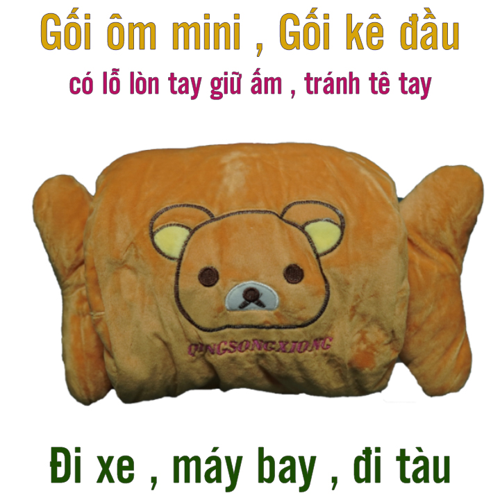 Gối ôm mini , Gối ngủ đi xe , tàu , máy bay , có thể lòn tay giữ ấm và tránh tê tay