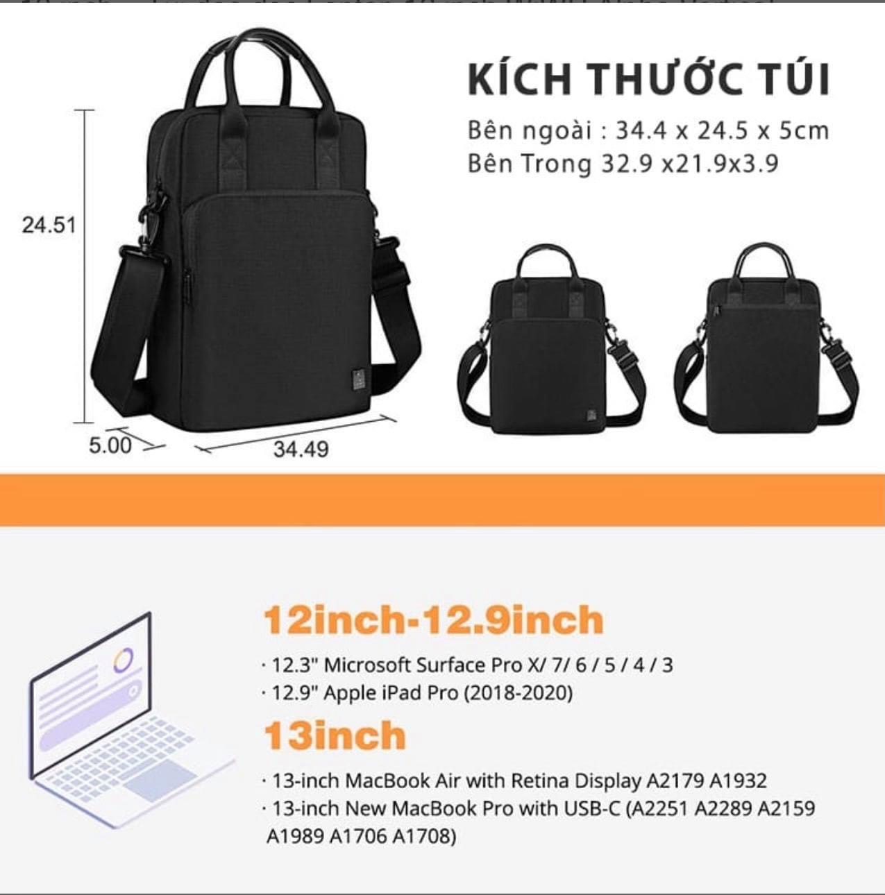 Túi Đeo Dọc Wiwu Alpha Vertical Double Layer Bag 12.9 inch/13.3 inch Cho Laptop, Macbook - Hàng Chính Hãng