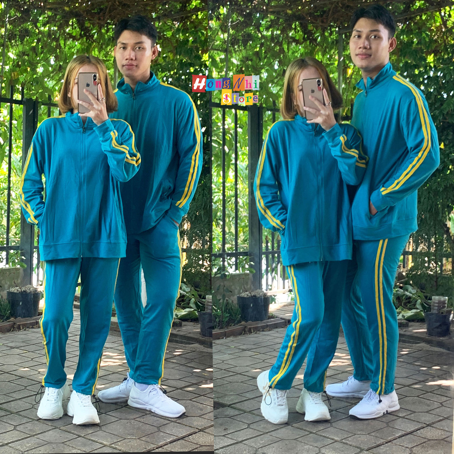 Set Bộ Thể Thao Oversize Ulzzang Unisex Áo Khoác Tay Dài Quần Jogger Dài Màu Xanh Cao Cấp - MM - M