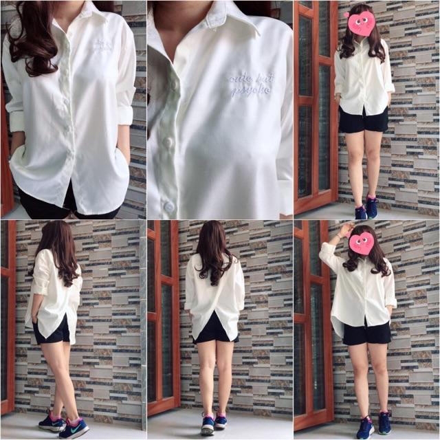 Áo Sơ mi oversize thêu cute trắng