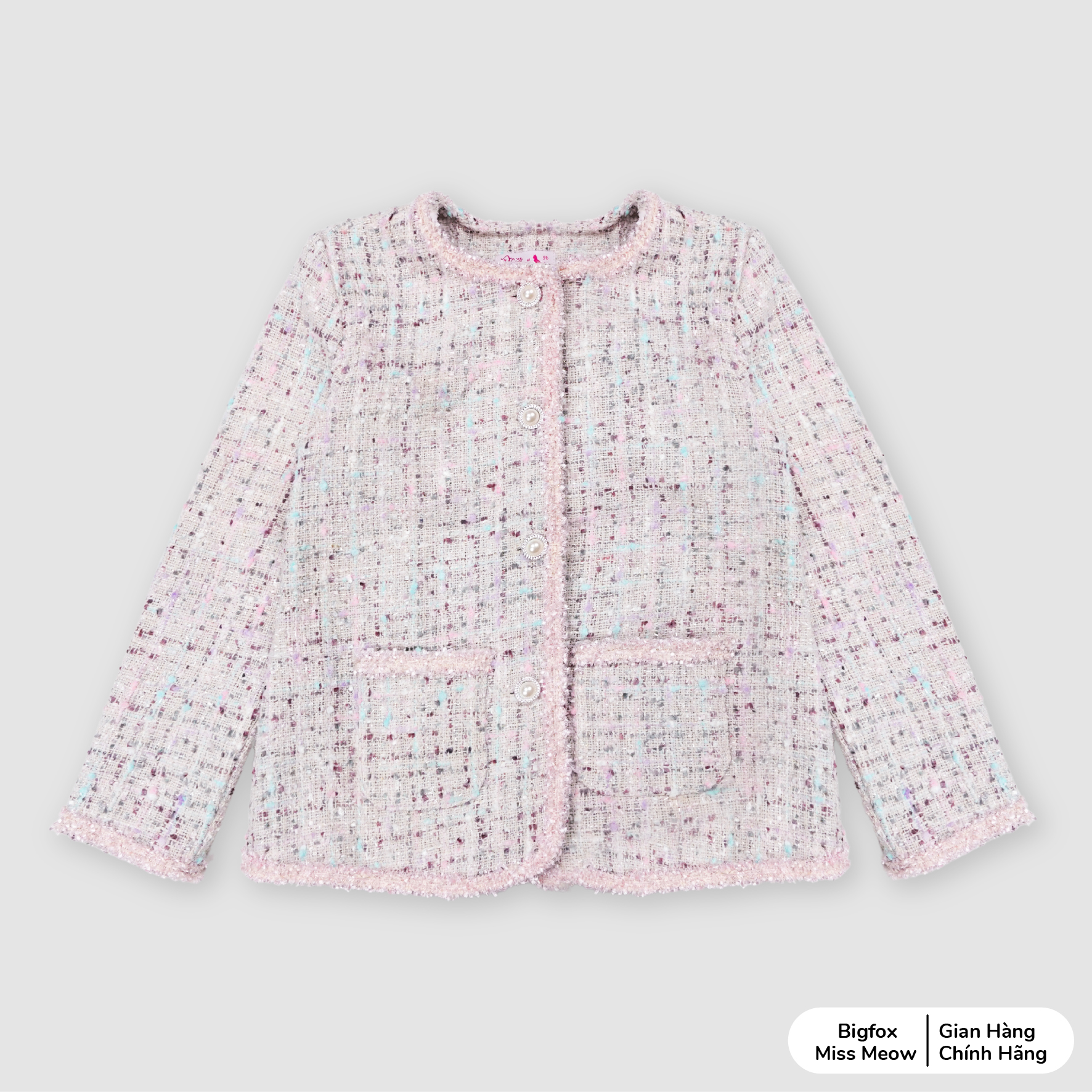 Áo dạ tweed cho bé gái BIGFOX MISS MEOW size đại 2 lớp ấm áp kiểu Hàn sang chảnh nữ tính cỡ 6-11 tuổi 38kg 2009