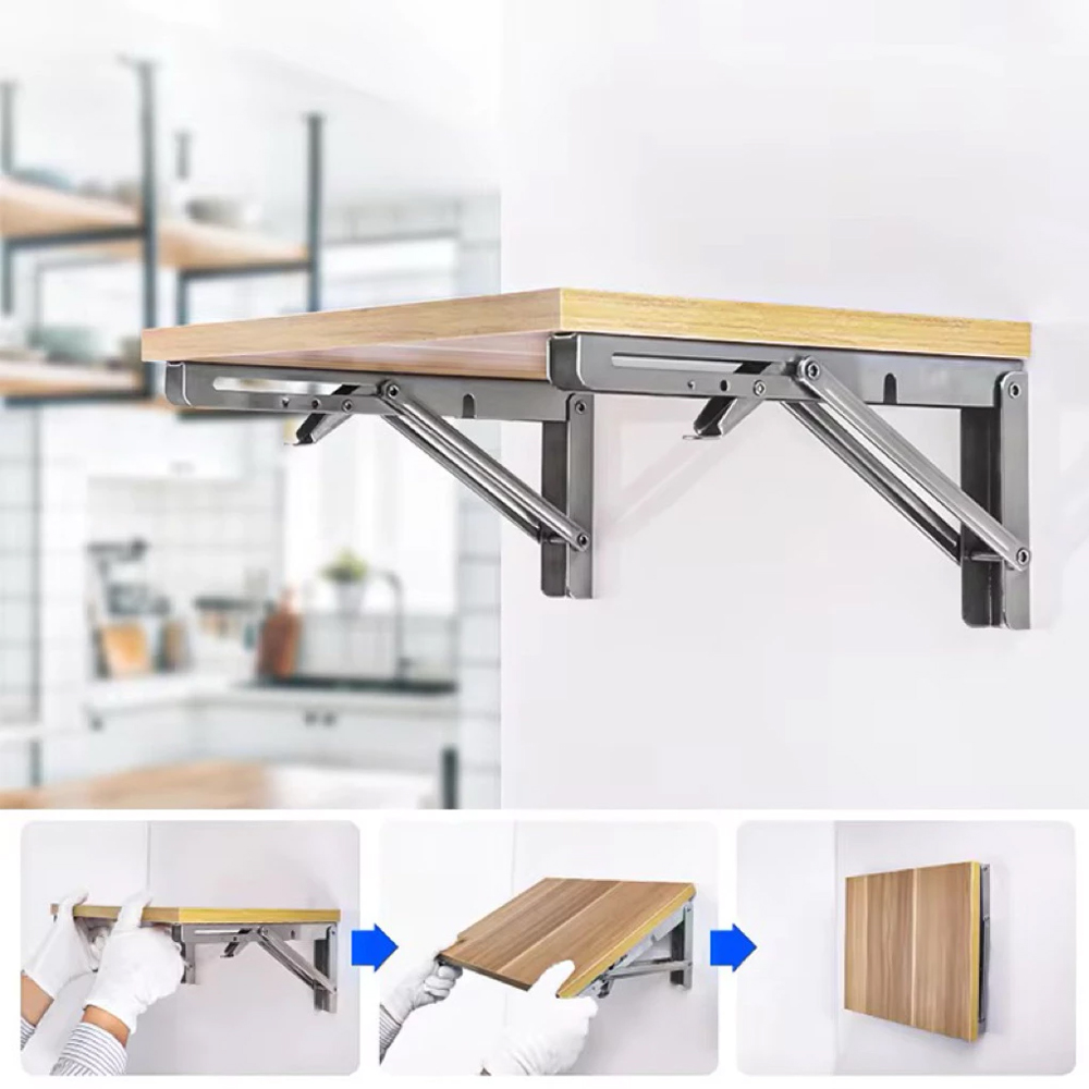 Giá Đỡ, Bản Lề Gấp Gọn Inox KUNBE Ke Đỡ Bàn Gập Chịu Lực Treo Tường, Tiện Dụng Dễ Lắp Đặt