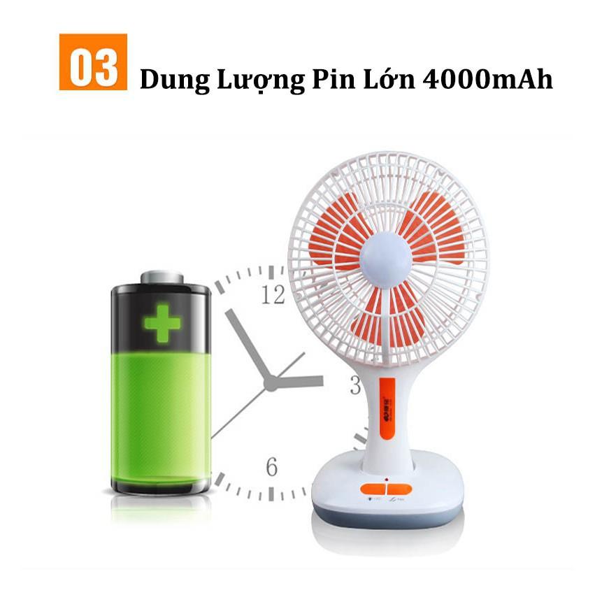 Quạt sạc tích điện KM-F0166, để bàn, gấp gọn, quạt liên tục được 5-6 tiếng