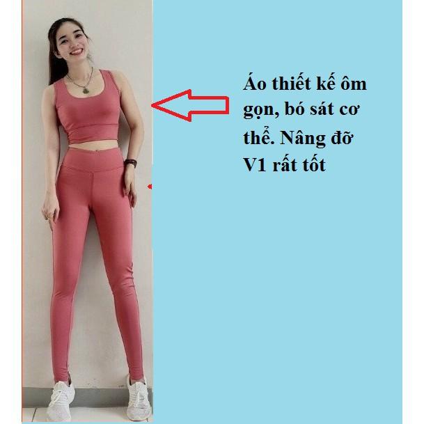 Đồ tập gym nữ bộ tập gym yoga erobic nữ áo sát nách quần dài chất liệu co giãn 4 chiều thấm hút tốt