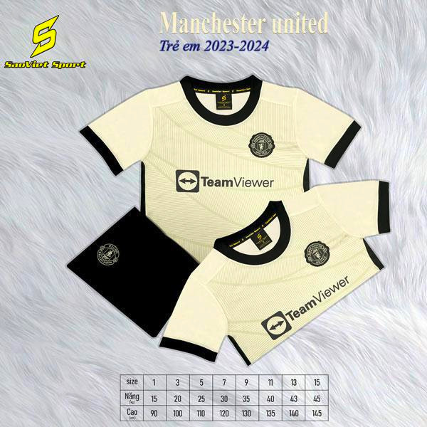 Quần áo bóng đá Trẻ em MU trắng SV - Thun lạnh cao cấp