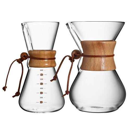 Bình pha cà phê thủy tinh kiểu chemex tay cầm gỗ