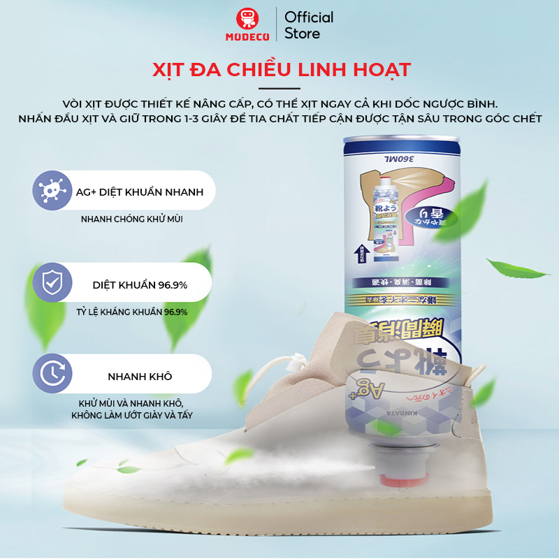 Chai Xịt Khử Mùi Giày KINBATA 360 ml - Công Nghệ ION Bạc Nhật Bản, Loại Bỏ Mùi Hôi Triệt Để, Kháng Khuẩn - Modeco