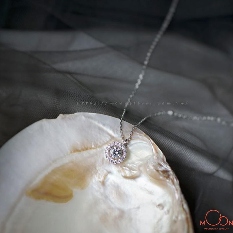 Dây chuyền bạc moonsilver vòng cổ bạc nữ vòng tròn đính đá pha lê