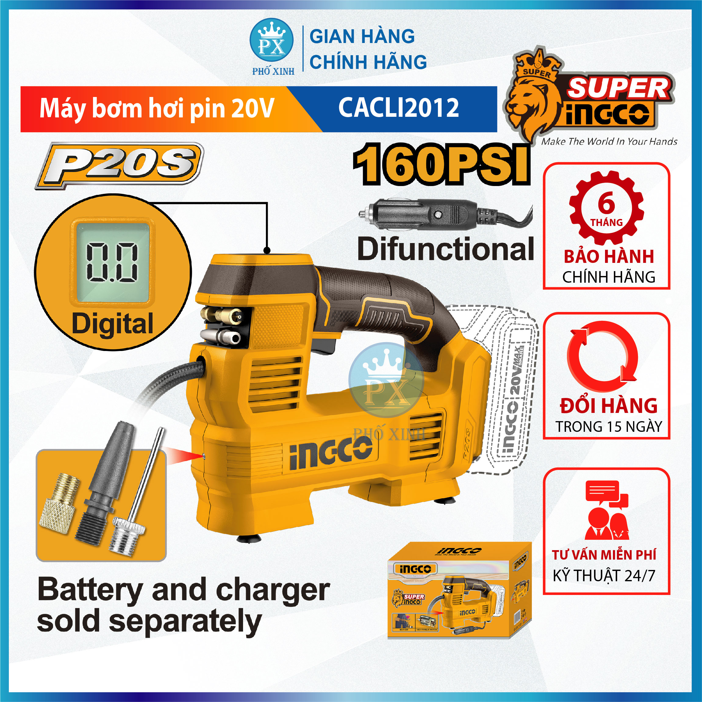 Máy bơm hơi pin 20V CACLI2012 chưa bao gồm pin và sạc