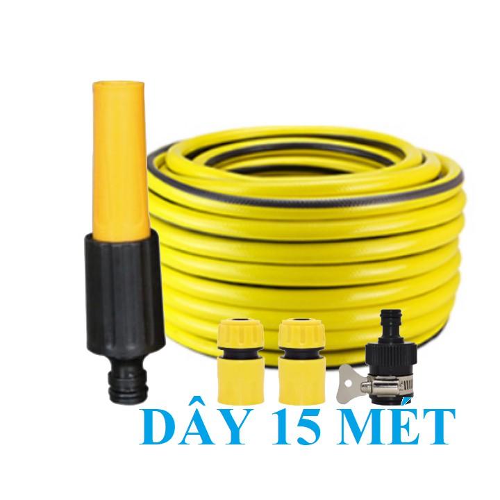 Bộ dây vòi xịt nước rửa xe, tưới cây . tăng áp 3 lần, loại 15m 206622-5 cút sập,nối đen+ tặng mở chai