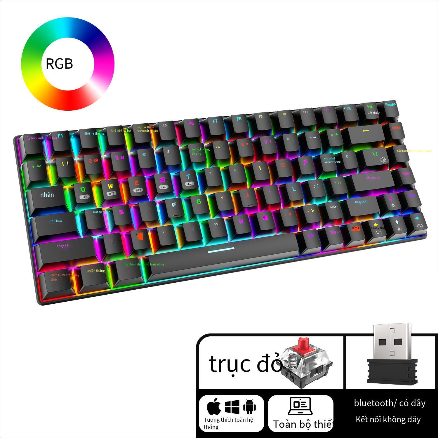 Phong cách mới nhất Xinmeng RF-84RGB ba chế độ Bluetooth 2.4G bàn phím cơ không dây Bàn phím máy tính xách tay trò chơi tùy chỉnh 84 phím