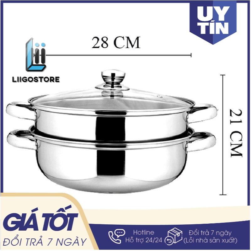 Nồi lẩu kiêm nồi hấp 2 tầng inox nắp thủy tinh cao cấp