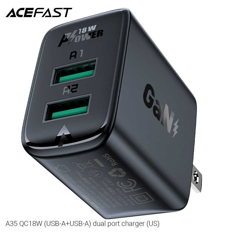 Sạc Acefast QC18W 2 cổng USB-A (US) - A35 Hàng chính hãng Acefast