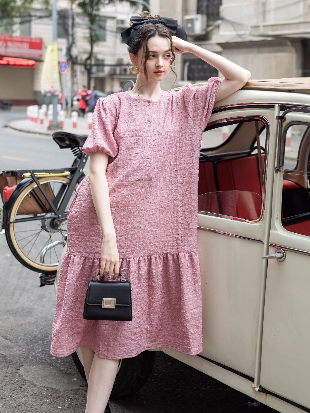 Đầm cotton hồng NGADO , đầm nữ , Đầm babydoll , Đầm xòe , Đầm thiết kế