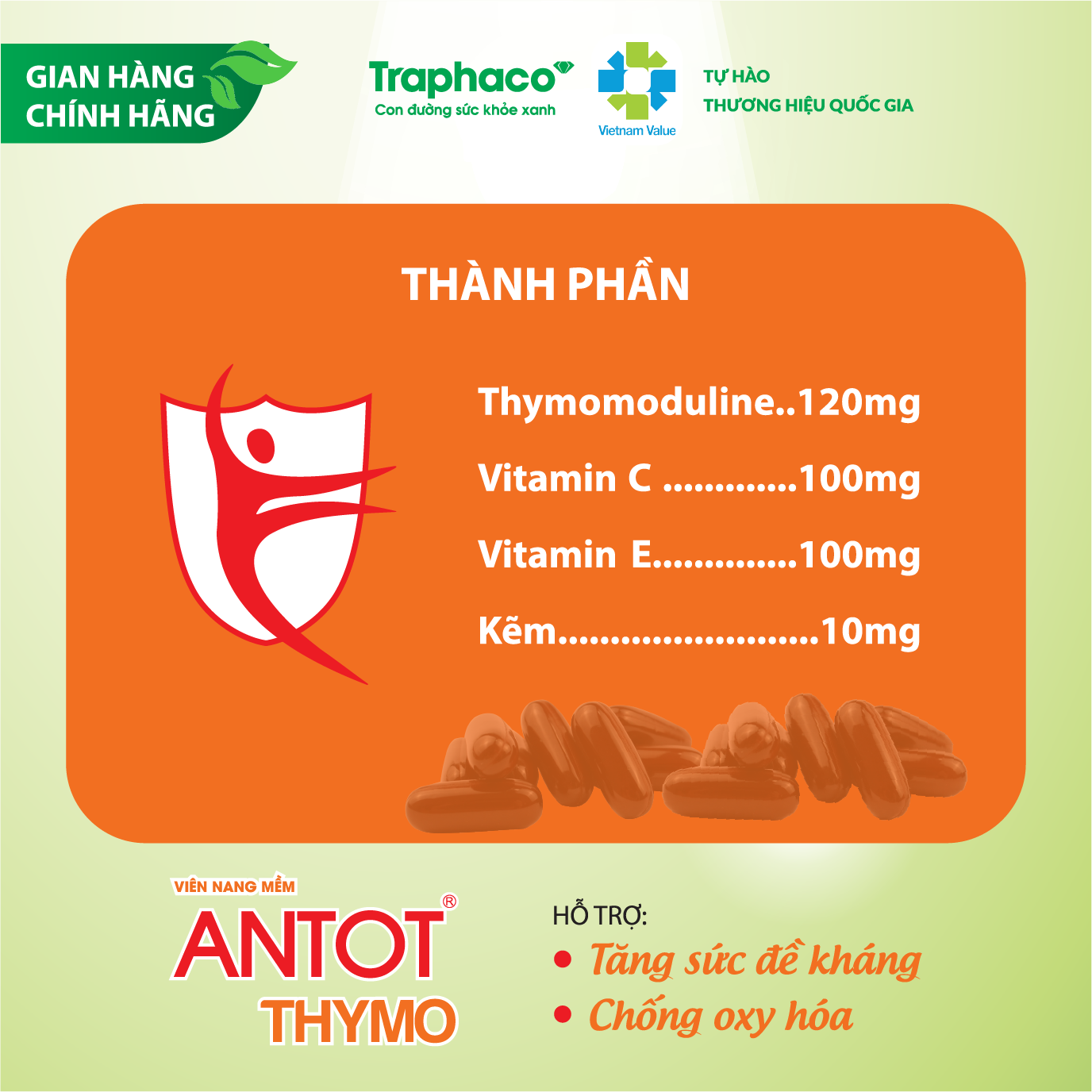 ANTOT THYMO VIÊN NANG MỀM - TĂNG SỨC ĐỀ KHÁNG - CHỐNG OXY HÓA, DÙNG CHO NGƯỜI HAY ỐM ĐAU