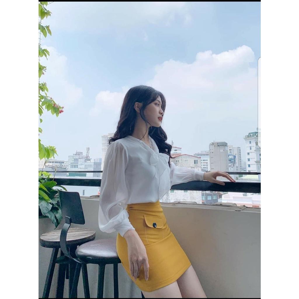 Áo sơ mi nữ công sở thời trang SURI Tơ Voan 2 lớp,áo sơ mi tiểu thư tai dài thắt nơ cổ rất trẻ trung.