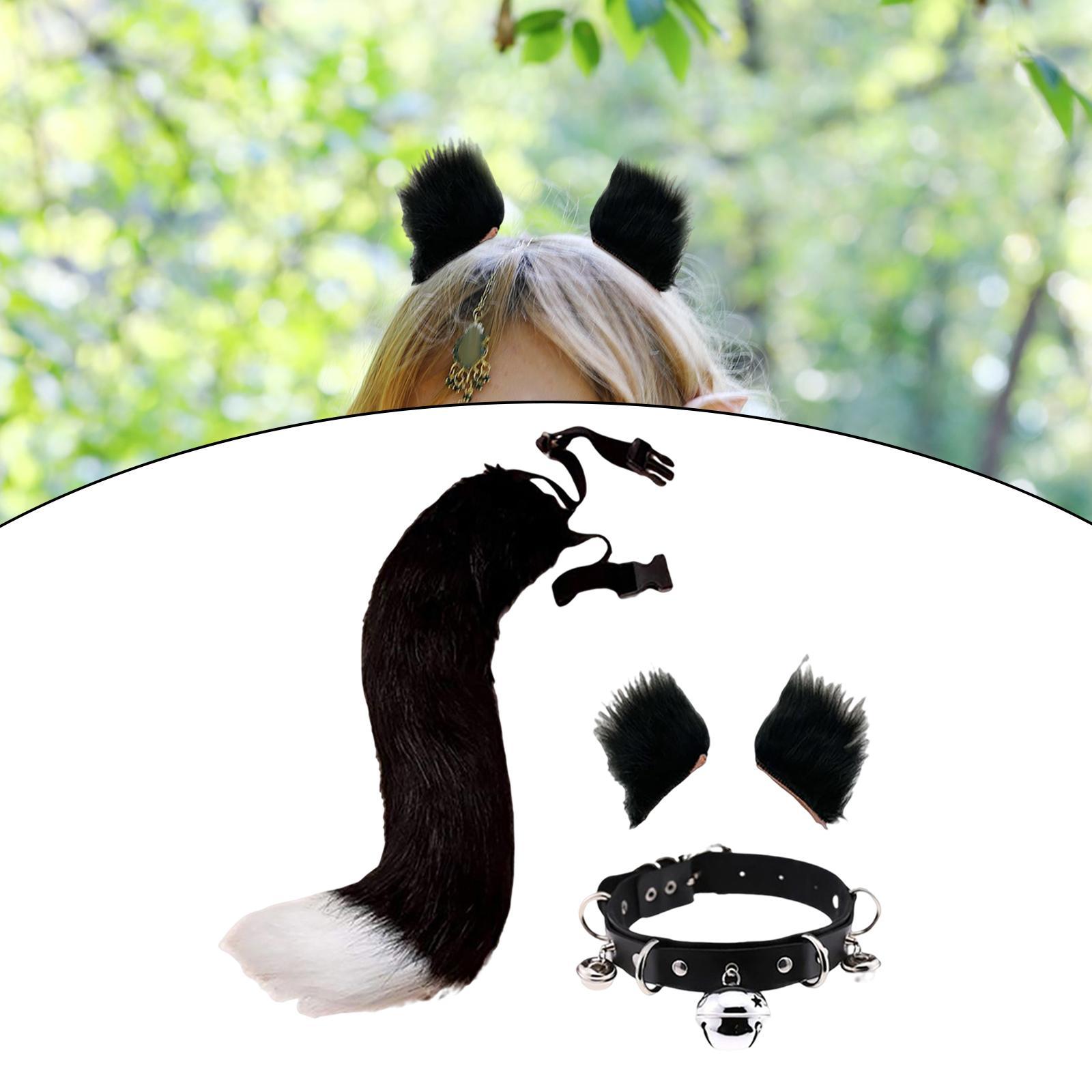 4Pcs Plush Fox Ears and Tail Set Faux Fur Long Tails Party Costume Kits