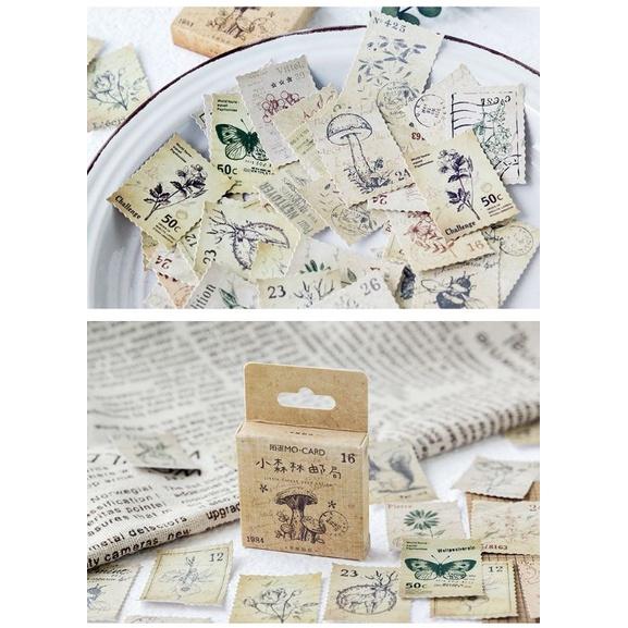 Hộp 46 sticker hình tem phong cách vintage, QNshop nguyên liệu Handmade