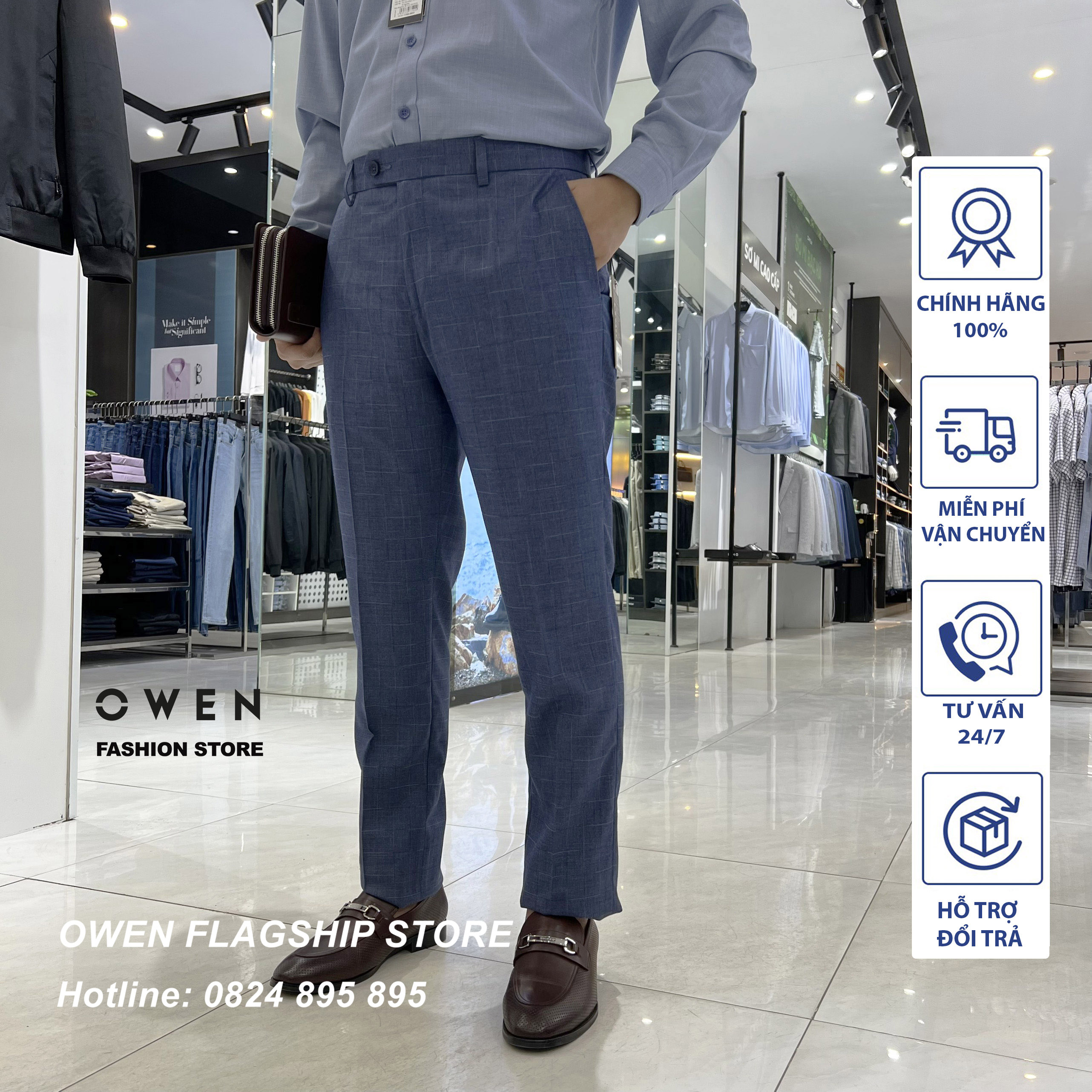 OWEN - () Quần âu nam công sở dáng SLIMFIT mã QS23442 màu xanh caro