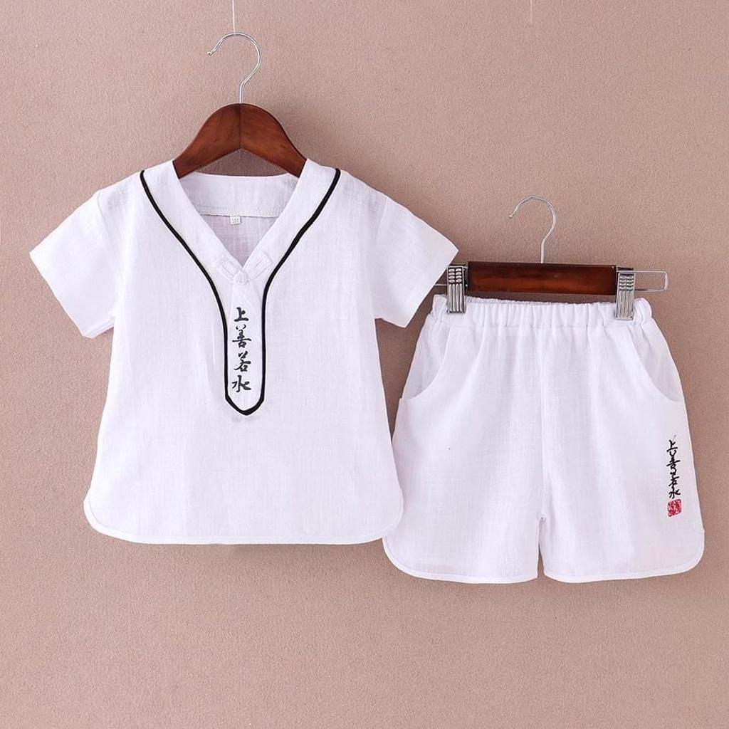 Bộ Cộc Tay Cổ V Cho Bé, Bộ Cộc Tay Có Chữ Chất Đũi Siêu Mềm Cho Bé Từ 6-27kg - Rosy Kids
