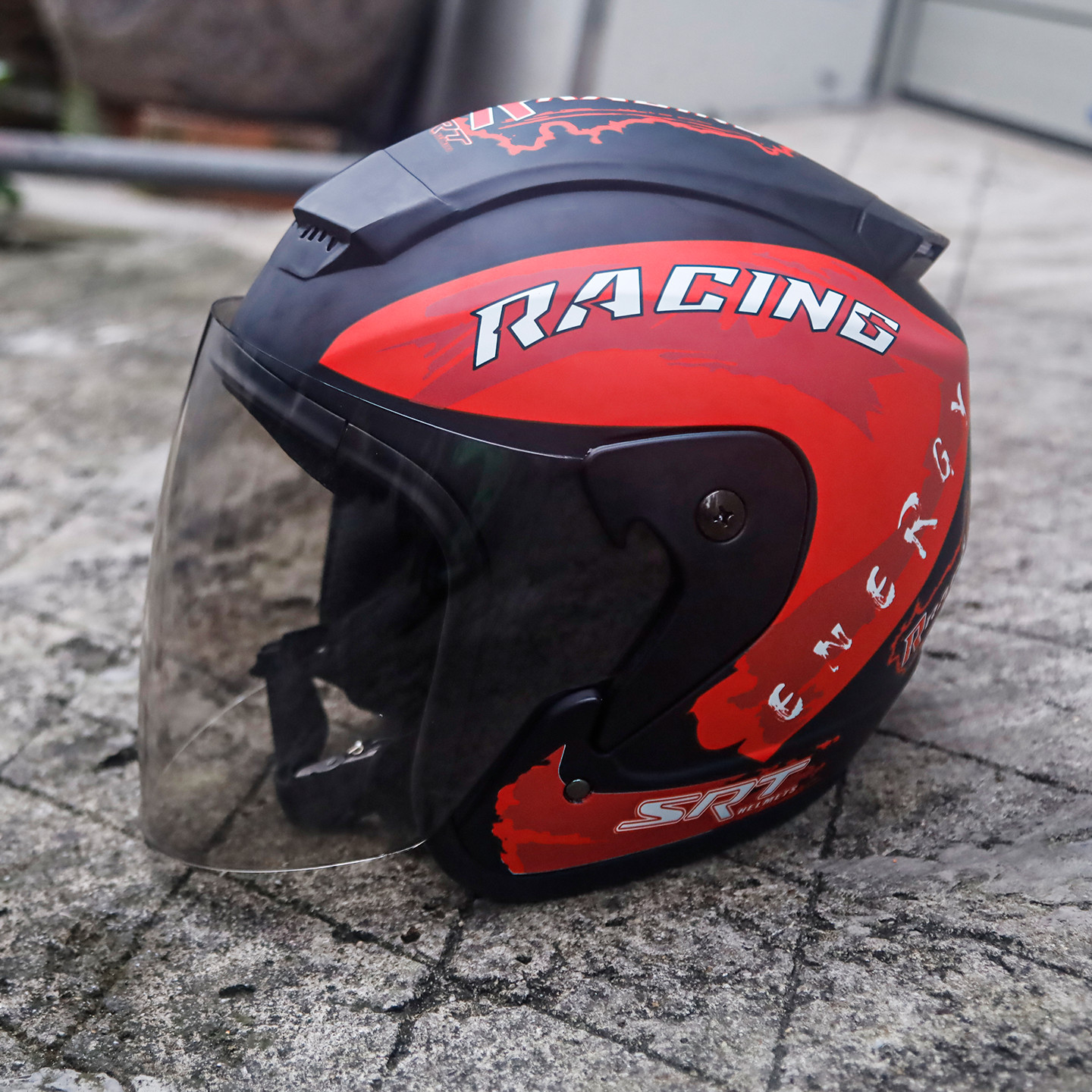 Mũ Bảo Hiểm 3/4 Đầu SRT Tem Racing Kính Phủ Màu Đỏ- Mũ Bảo Hiểm Thể Thao Cao Cấp