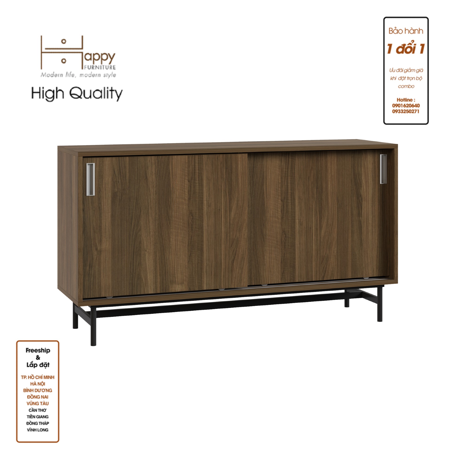 [Happy Home Furniture] LUCA, Tủ đựng đồ 2 cánh lùa - Chân sắt, 128cm x 36cm x 70cm ( DxRxC), TCL_020