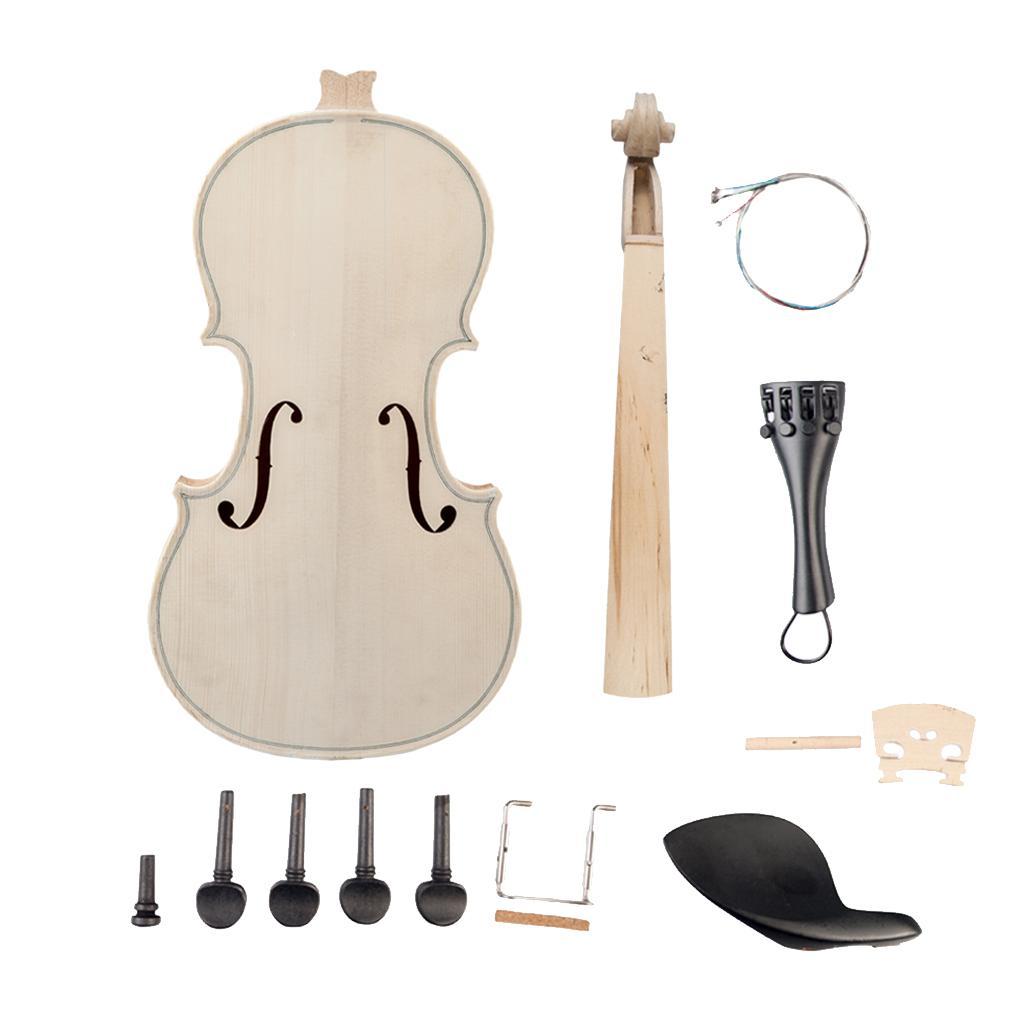 Wood Unfinished Violin Body Headstock Neck Chin Rest Tailpiece Peg Set