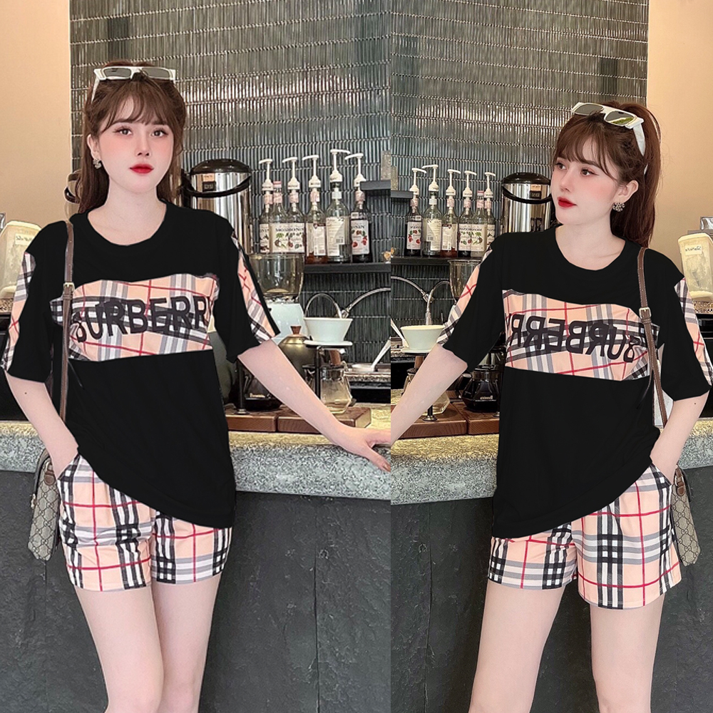 Đồ bộ thun đùi phối caro in 3D (2 màu 4 size từ 45 đến 70kg