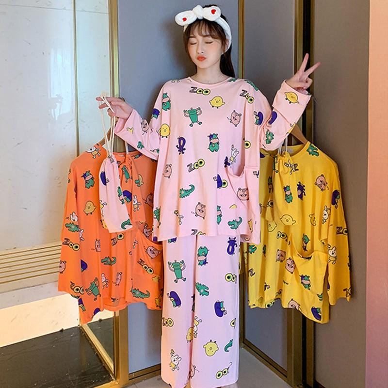 Set đồ ngủ dài in hình hoạt hình dễ thương cho nữ