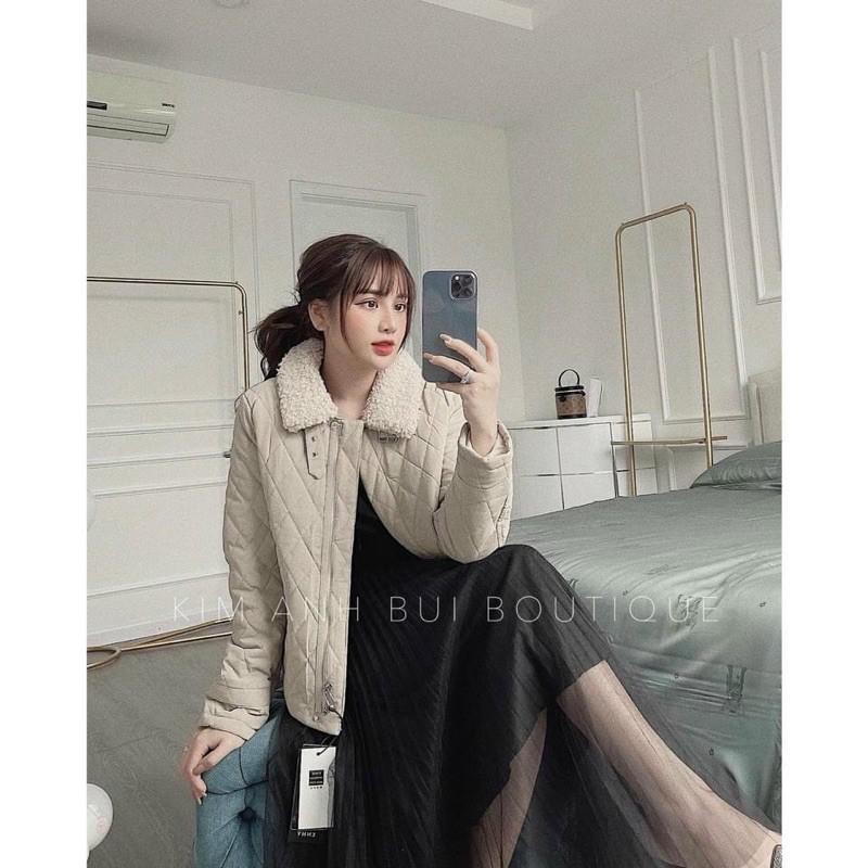 Áo phao da trám cổ lông lót lông mã 8821 hàng chuẩn tag mác