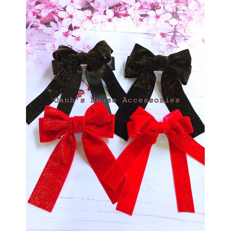 Kẹp nơ nhung kim tuyến bản to 2 tầng siêu xinh