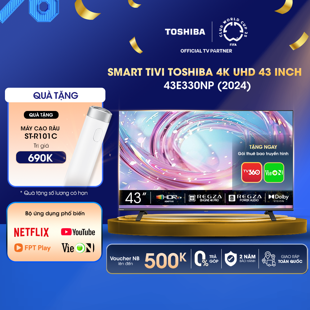 Smart Tivi TOSHIBA 43 inch 43E330NP, Màn Hình LED 4K UHD - Giao Hàng Toàn Quốc - Hàng Chính Hãng