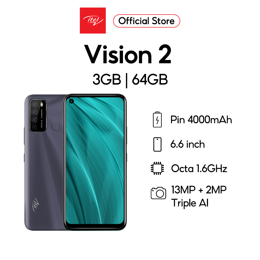 Điện thoại itel Vision 2 3GB/64GB l Pin 4000mAh l Màn hình 6.6&quot; l Chip Octa 1.6GHz l Camera Triple Al 13MP - Hàng chính hãng