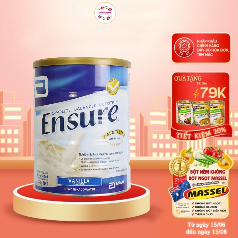 Sữa Ensure cho người già Complete Balanced Nutrition Úc - Cung cấp đầy đủ dinh dưỡng giúp hồi phục sức khỏe cho người gầy, người suy dinh dưỡng, người già, người sau phẫu thuật, người mới ốm dậy - 850g/hộp - QuaTangMe Extaste