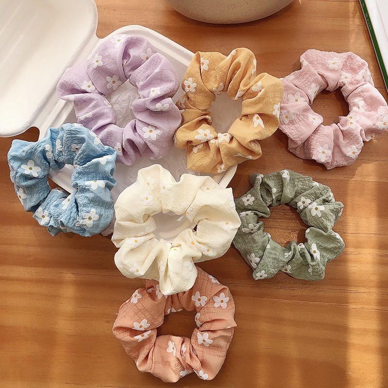 Dây chun buộc tóc vải scrunchies họa tiết hoa phong cách Nhật Hàn cực đẹp SC04